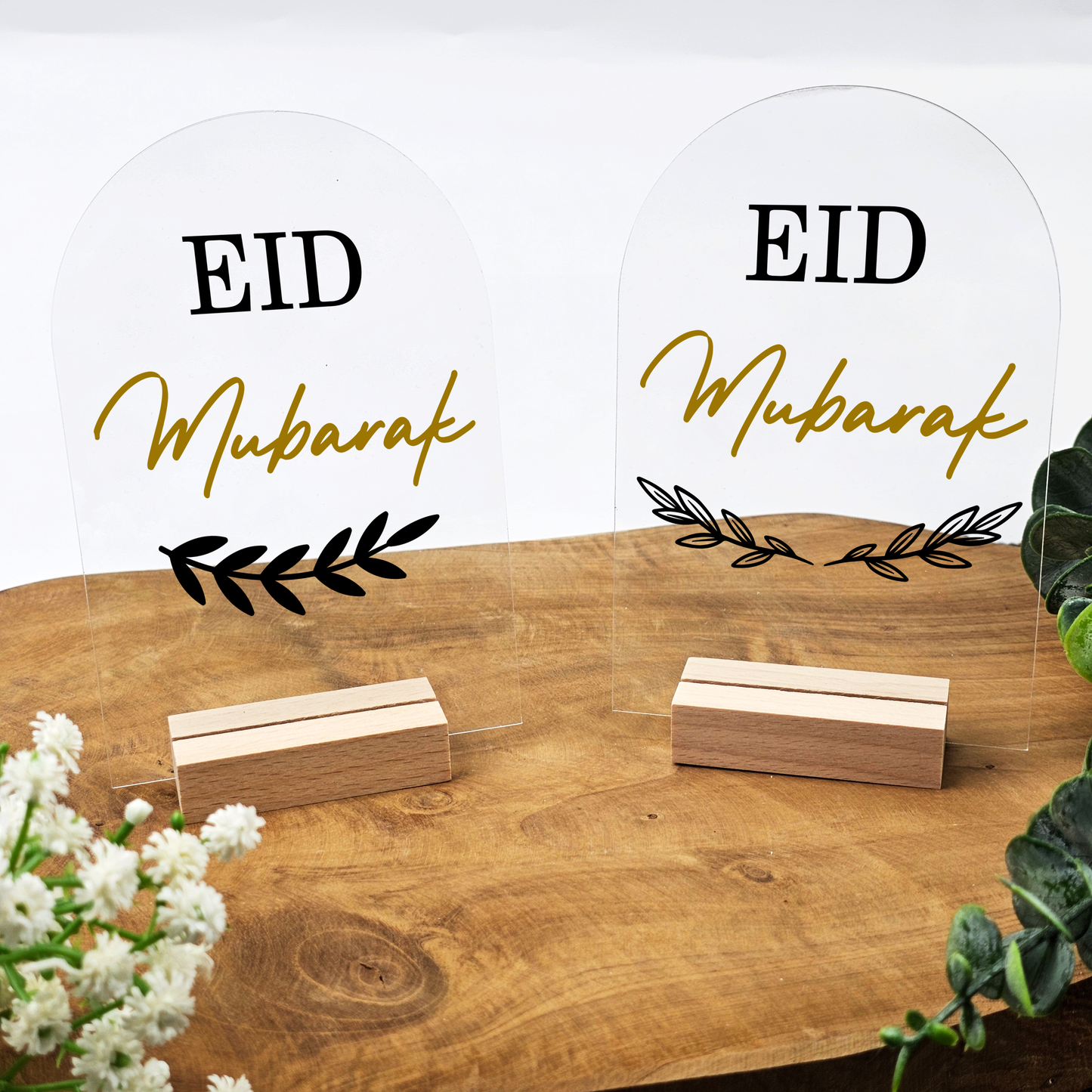 Ramadan Acrylschild mit Holzfuß | Bayram Deko | Eid Mubarak Tischdeko | Islamische Geschenkidee (Eid Mubarak 3)