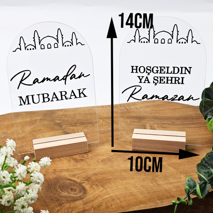 Ramadan Acrylschild mit Holzfuß | Bayram Deko | Eid Mubarak Tischdeko | Islamische Geschenkidee (Ramadan Mubarak)