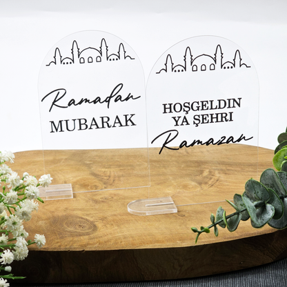 Ramadan Acrylschild mit Acrylstandfuß | Bayram Deko | Eid Mubarak Tischdeko | Islamische Geschenkidee (Ramadan Mubarak)