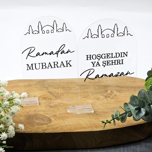 Ramadan Acrylschild mit Acrylstandfuß | Bayram Deko | Eid Mubarak Tischdeko | Islamische Geschenkidee (Ramadan Mubarak)