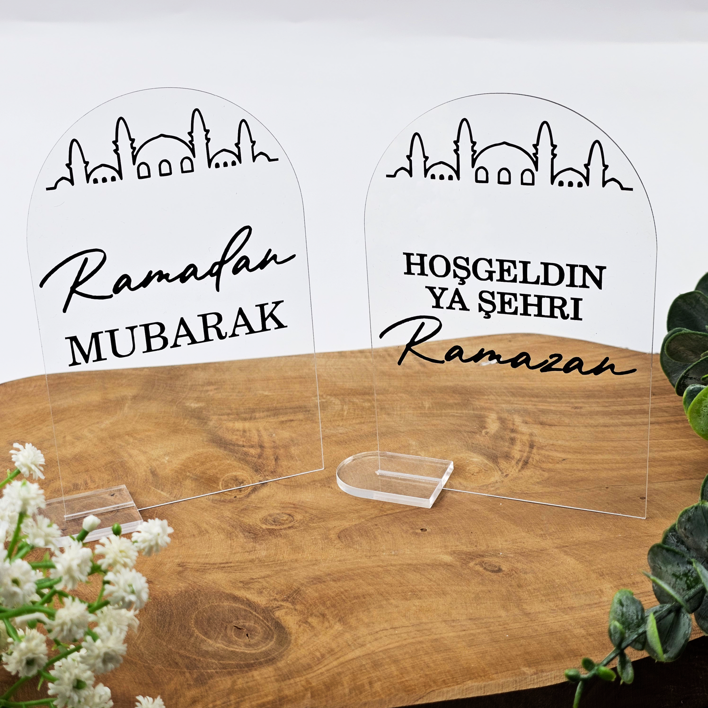 Ramadan Acrylschild mit Acrylstandfuß | Bayram Deko | Eid Mubarak Tischdeko | Islamische Geschenkidee (Ramadan Mubarak)