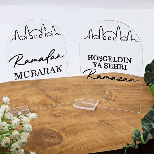 Ramadan Acrylschild mit Acrylstandfuß | Bayram Deko | Eid Mubarak Tischdeko | Islamische Geschenkidee (Ramadan Mubarak)