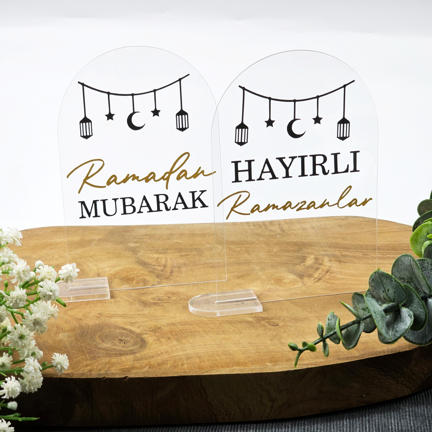 Ramadan Acrylschild mit Acrylstandfuß | Bayram Deko | Eid Mubarak Tischdeko | Islamische Geschenkidee (Hayirli Ramazanlar Girlande)