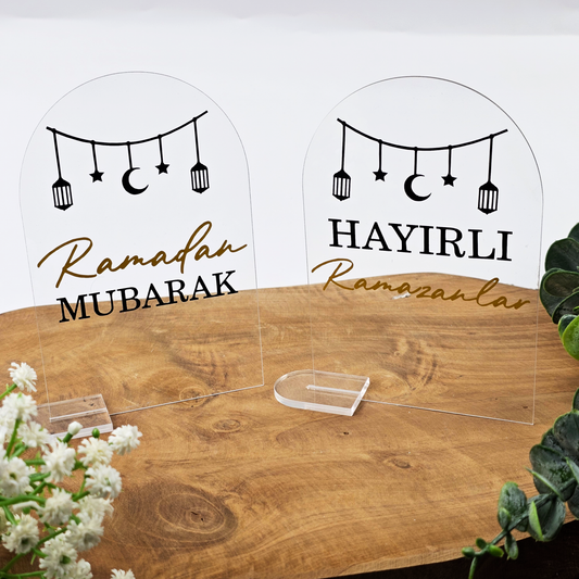 Ramadan Acrylschild mit Acrylstandfuß | Bayram Deko | Eid Mubarak Tischdeko | Islamische Geschenkidee (Hayirli Ramazanlar Girlande)
