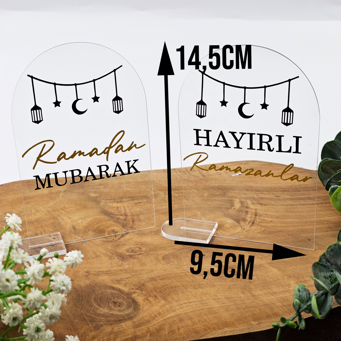 Ramadan Acrylschild mit Acrylstandfuß | Bayram Deko | Eid Mubarak Tischdeko | Islamische Geschenkidee (Hayirli Ramazanlar Girlande)