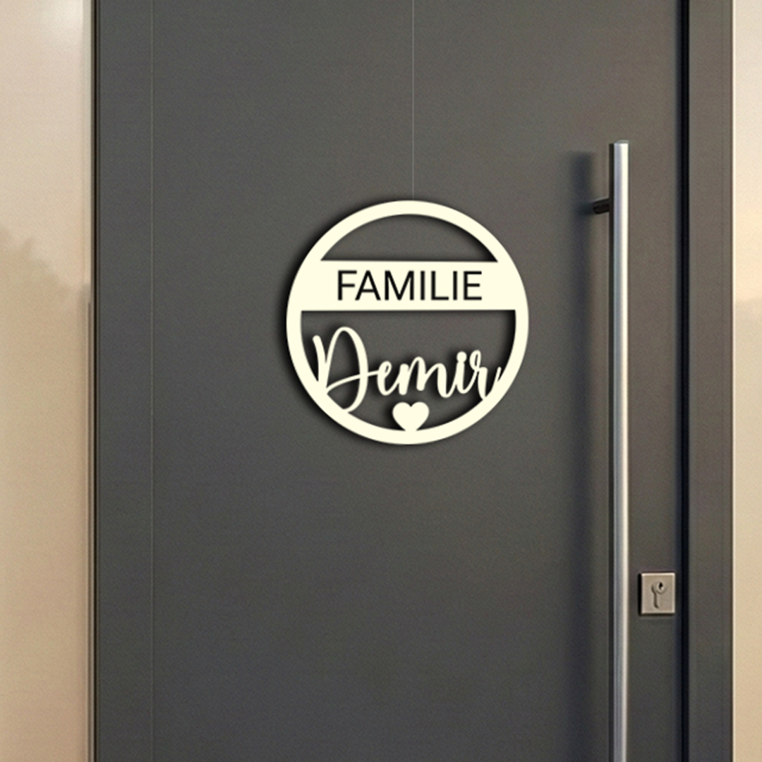 Personalisierter Willkommensschild aus Holz | Türschild & Willkommenskranz mit Familiennamen | Einzug & Hochzeit