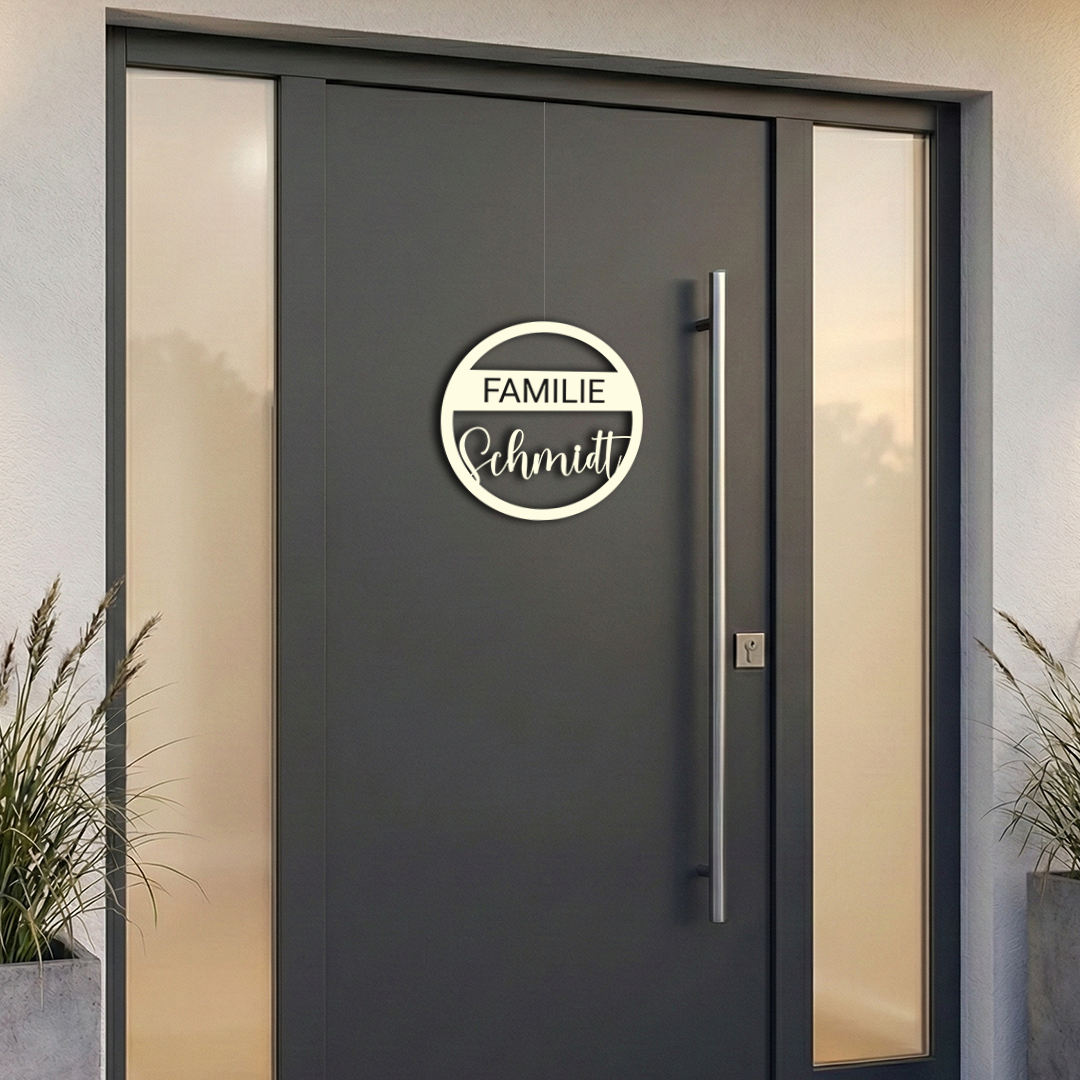 Personalisierter Willkommensschild aus Holz | Türschild & Willkommenskranz mit Familiennamen | Einzug & Hochzeit