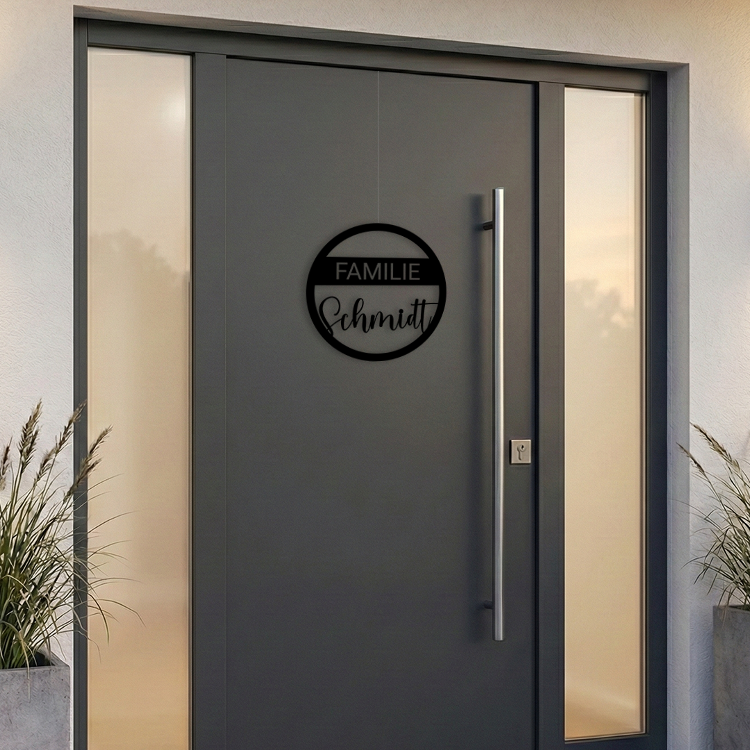 Personalisierter Willkommensschild aus Holz | Türschild & Willkommenskranz mit Familiennamen | Einzug & Hochzeit