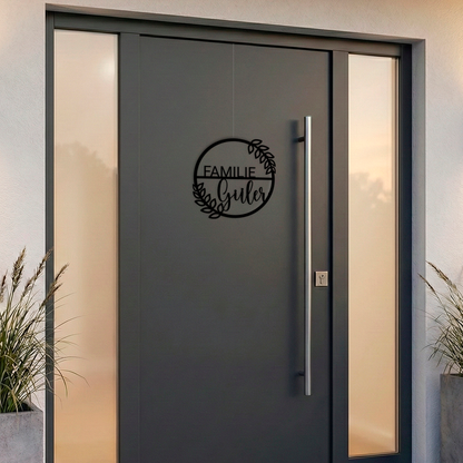 Personalisierter Willkommensschild aus Holz | Türschild & Willkommenskranz mit Familiennamen | Einzug & Hochzeit