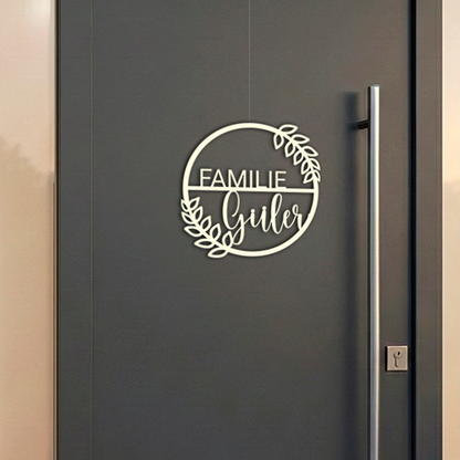 Personalisierter Willkommensschild aus Holz | Türschild & Willkommenskranz mit Familiennamen | Einzug & Hochzeit