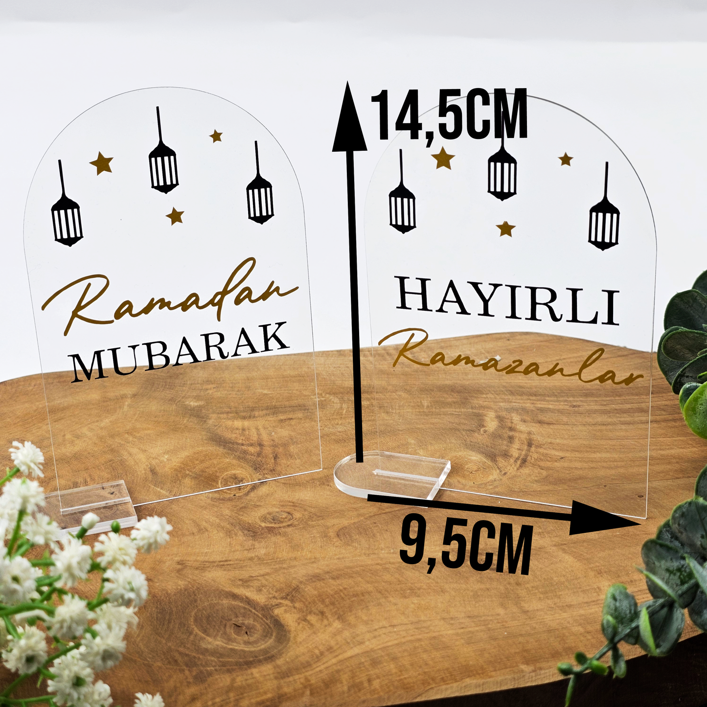 Ramadan Acrylschild mit Acrylstandfuß | Bayram Deko | Eid Mubarak Tischdeko | Islamische Geschenkidee (Hayirli Ramazanlar Laterne)