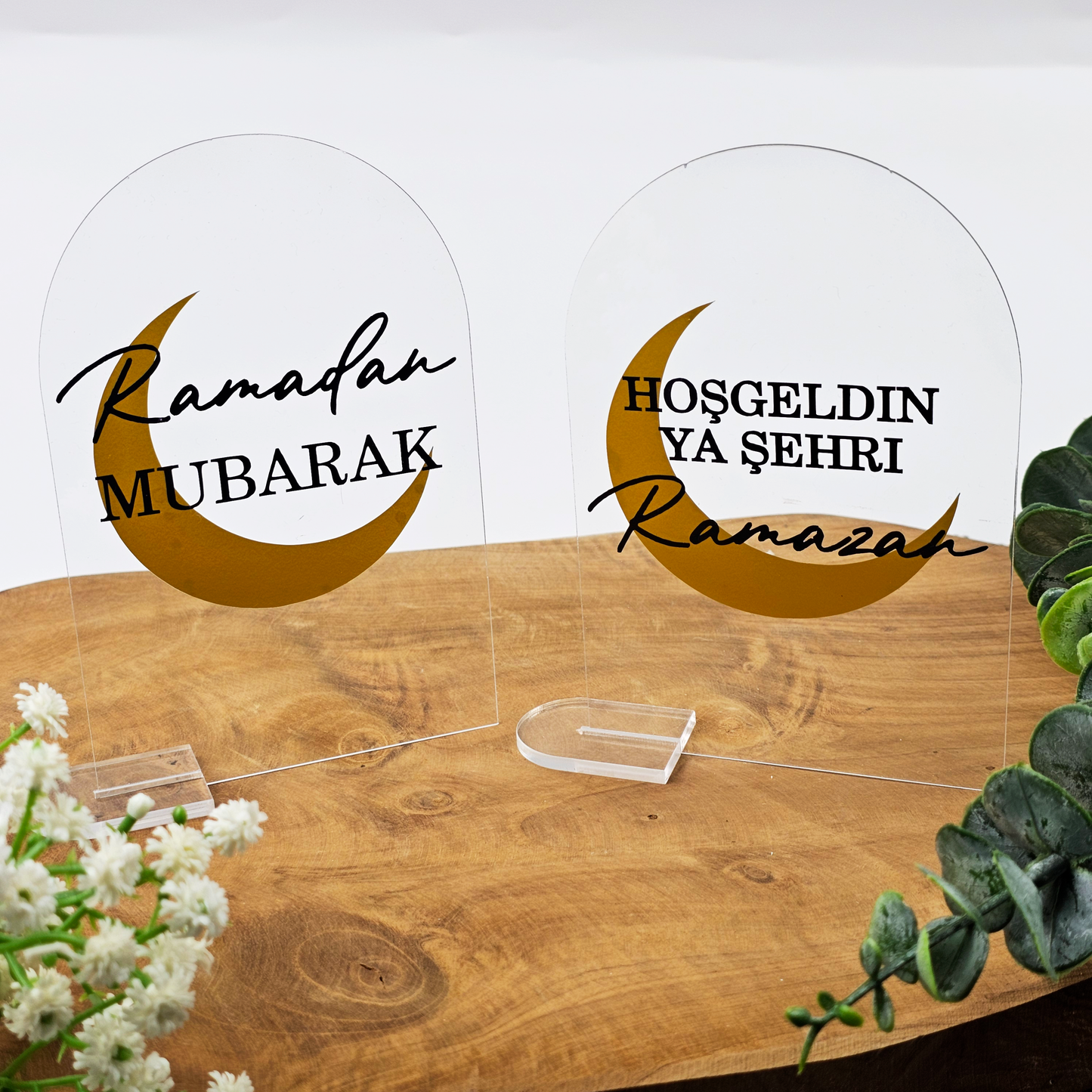 Ramadan Acrylschild mit Acrylstandfuß | Bayram Deko | Eid Mubarak Tischdeko | Islamische Geschenkidee (Ramadan Mubarak Mond)