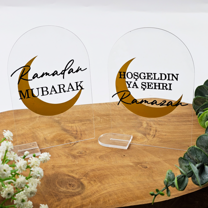 Ramadan Acrylschild mit Acrylstandfuß | Bayram Deko | Eid Mubarak Tischdeko | Islamische Geschenkidee (Ramadan Mubarak Mond)