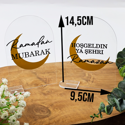 Ramadan Acrylschild mit Acrylstandfuß | Bayram Deko | Eid Mubarak Tischdeko | Islamische Geschenkidee (Ramadan Mubarak Mond)