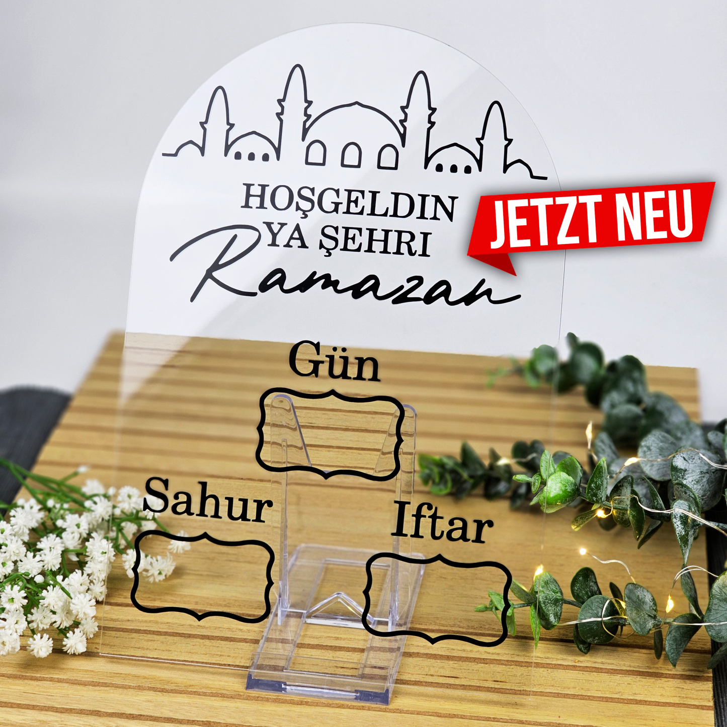 Ramadan / Ramazan Imsakiye Planer aus Acryl – Sahur & Iftar Zeiten | Beschreibbar | Islamische Deko & Geschenkidee