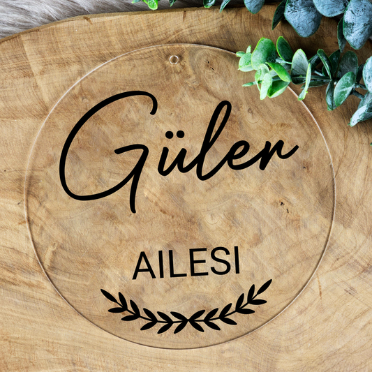 Personalisierter Willkommensschild aus Acryl| Türschild & Willkommenskranz mit Familiennamen | Einzug & Hochzeit