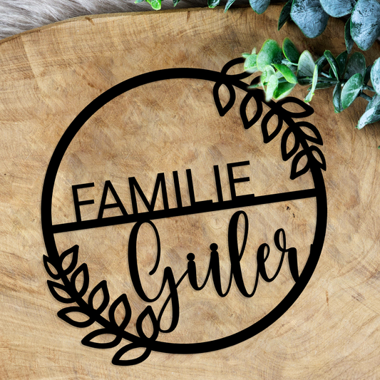 Personalisierter Willkommensschild aus Holz | Türschild & Willkommenskranz mit Familiennamen | Einzug & Hochzeit
