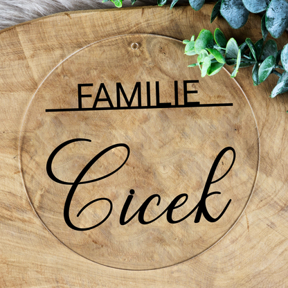 Personalisierter Willkommensschild aus Acryl| Türschild & Willkommenskranz mit Familiennamen | Einzug & Hochzeit