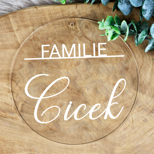 Personalisierter Willkommensschild aus Acryl| Türschild & Willkommenskranz mit Familiennamen | Einzug & Hochzeit