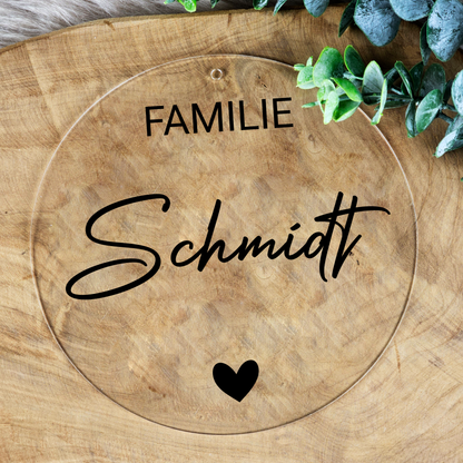 Personalisierter Willkommensschild aus Acryl| Türschild & Willkommenskranz mit Familiennamen | Einzug & Hochzeit