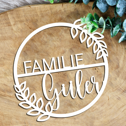 Personalisierter Willkommensschild aus Holz | Türschild & Willkommenskranz mit Familiennamen | Einzug & Hochzeit