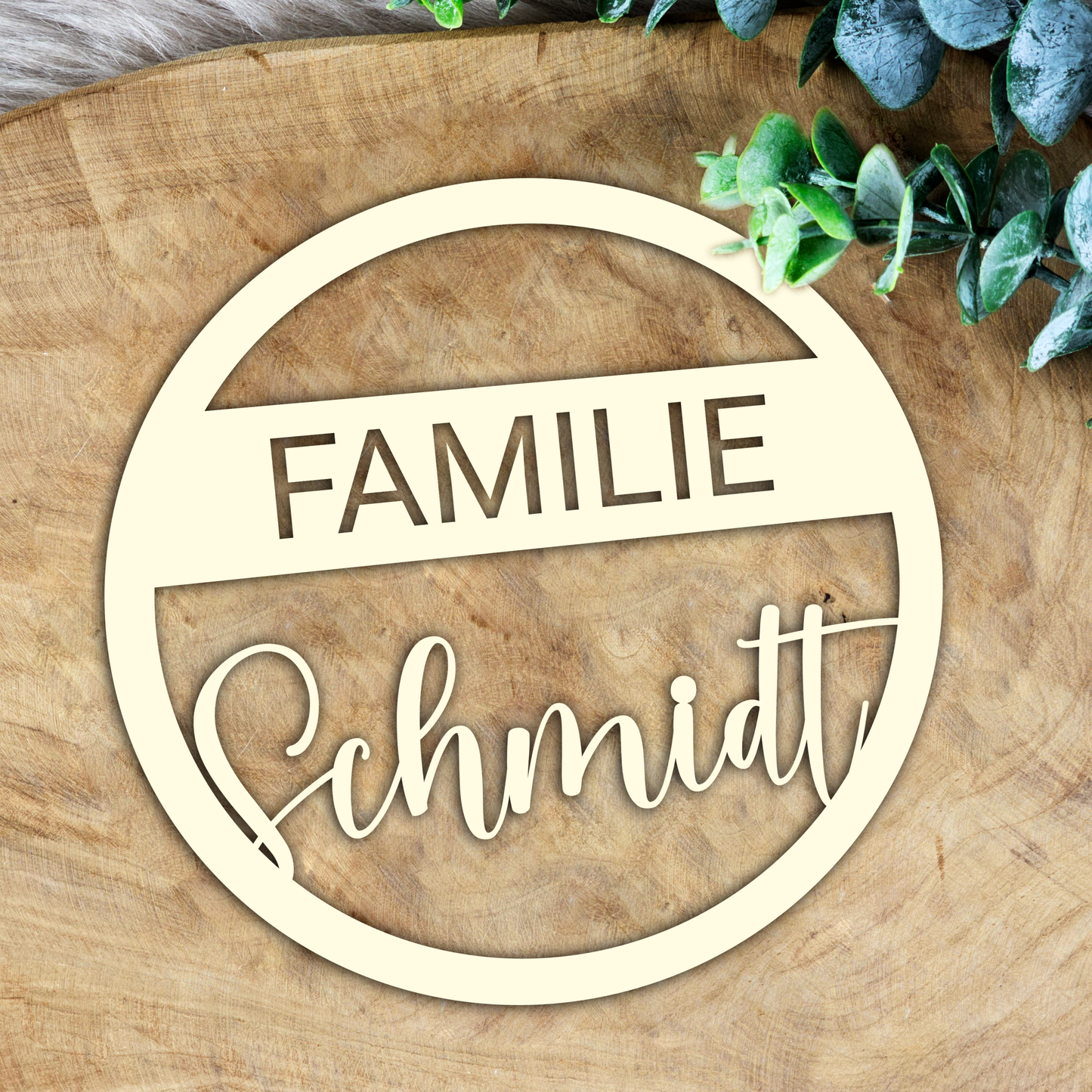 Personalisierter Willkommensschild aus Holz | Türschild & Willkommenskranz mit Familiennamen | Einzug & Hochzeit