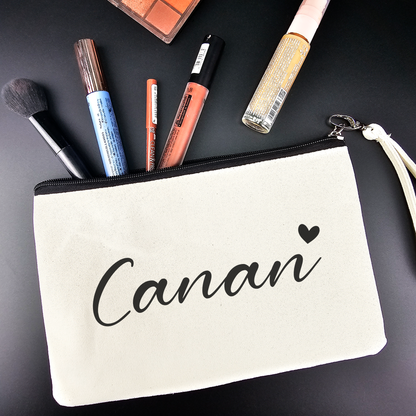 Personalisierte Kosmetiktasche aus Baumwolle | Multifunktionelle Accessoire-Tasche mit Namen