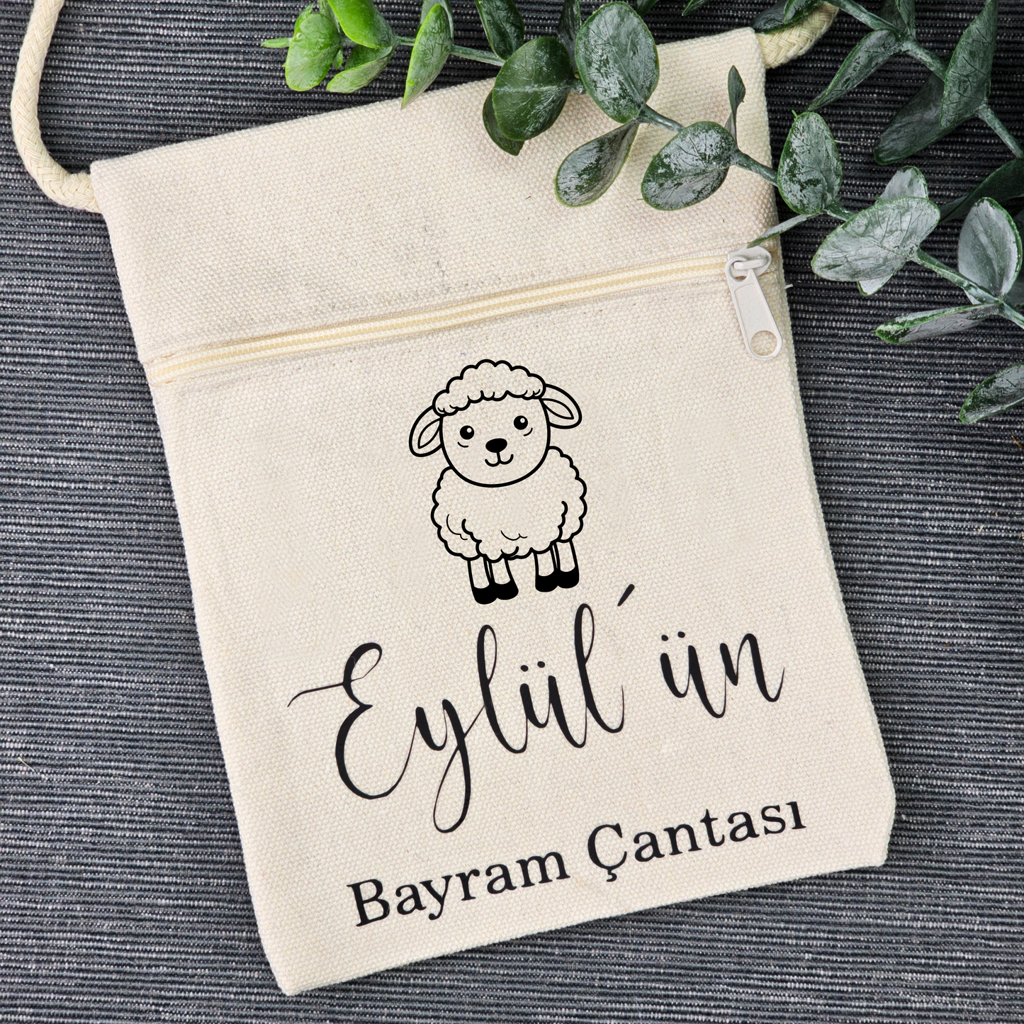 Bayram / Eid Tasche mit Namen – Personalisierbar (Eid Mubarak, Ramadan Geschenk – Motiv Schäfchen)
