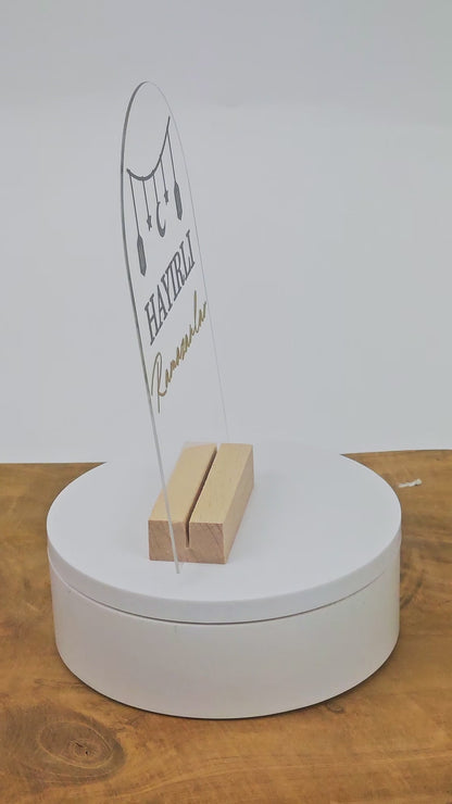 Ramadan Acrylschild mit Holzfuß | Bayram Deko | Eid Mubarak Tischdeko | Islamische Geschenkidee (Ramadan Mubarak Girlande)