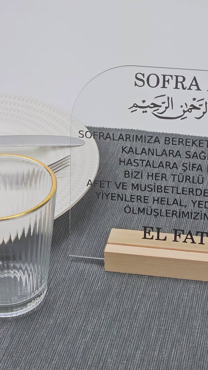 Sofra Duası Acrylschild mit Holzsockel | Tischgebet | Islamische Tischdeko | Ramadan & Bayram Geschenk | Muslimische Deko