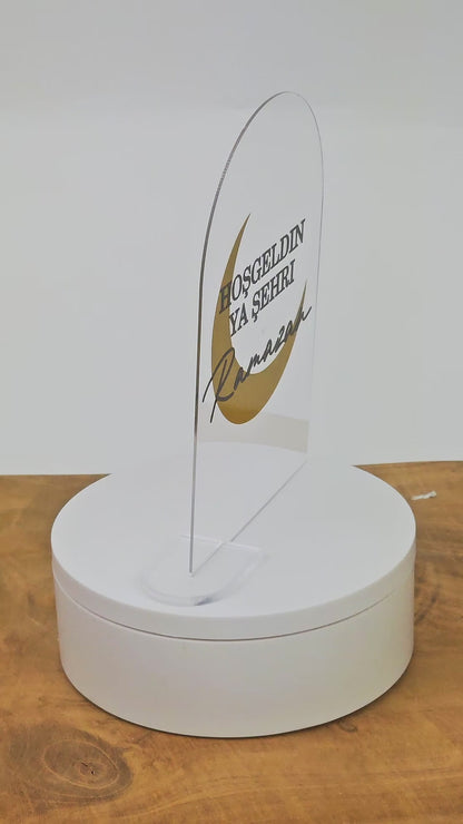 Ramadan Acrylschild mit Acrylstandfuß | Bayram Deko | Eid Mubarak Tischdeko | Islamische Geschenkidee (Ramadan Mubarak Mond)