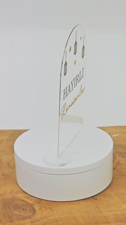 Ramadan Acrylschild mit Acrylstandfuß | Bayram Deko | Eid Mubarak Tischdeko | Islamische Geschenkidee (Hayirli Ramazanlar Laterne)