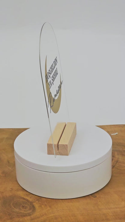 Ramadan Acrylschild mit Holzfuß | Bayram Deko | Eid Mubarak Tischdeko | Islamische Geschenkidee (Ramadan Mubarak Mond)