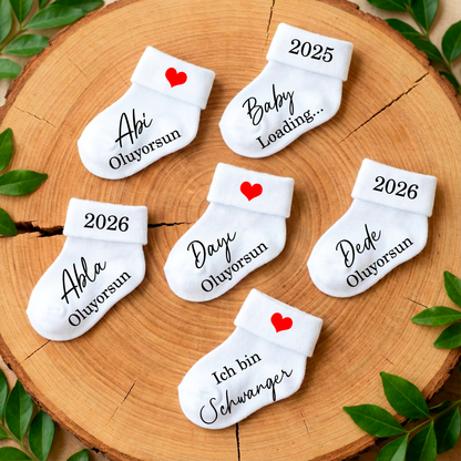Baby Söckchen zur Schwangerschaftsverkündung | „Baba Oluyorsun“  & weitere Motive | „Du wirst Papa“  & weitere Motive | Türkisch & Deutsch | Babyshooting | Newbornshooting |Geschenkidee