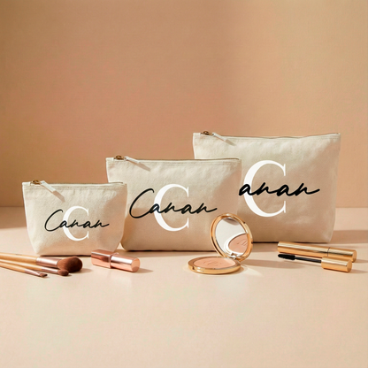 Personalisierte Accessoires-Tasche | Kosmetik- & Kulturtasche mit Namen | In 3 Größen verfügbar mit Anfangsbuchstaben