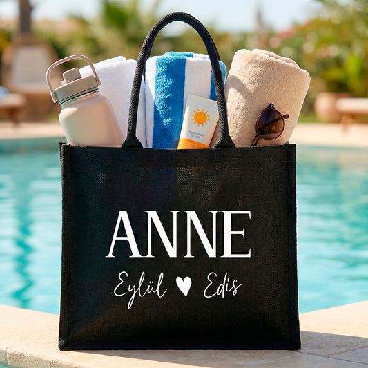 Personalisierte Jutetasche (Anne) mit Namen | Stilvolle Alltagstasche & Shopper | Geschenkidee Modern & Zeitlos