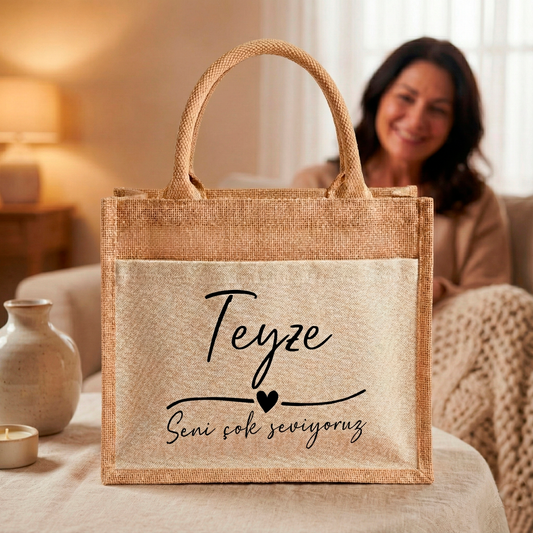 Jutetasche/Teyze seni cok seviyoruz | Stilvolle Alltagstasche & Shopper | Geschenkidee Modern & Zeitlos