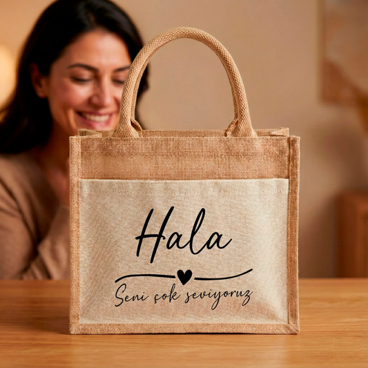Jutetasche/Hala seni cok seviyoruz | Stilvolle Alltagstasche & Shopper | Geschenkidee Modern & Zeitlos