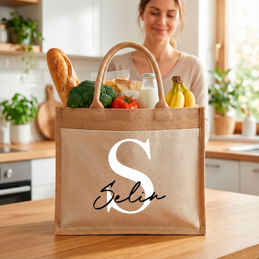 Personalisierte Jutetasche mit Namen | Stilvolle Alltagstasche & Shopper | Geschenkidee Modern & Zeitlos