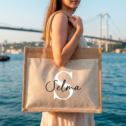 Personalisierte Jutetasche mit Namen | Stilvolle Alltagstasche & Shopper | Geschenkidee Modern & Zeitlos