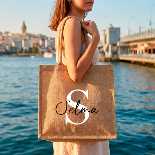 Personalisierte Jutetasche mit Namen | Stilvolle Alltagstasche & Shopper | Geschenkidee Modern & Zeitlos