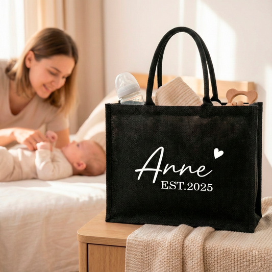 Personalisierte Jutetasche (Anne) Geburtsjahr | Stilvolle Alltagstasche & Shopper | Geschenkidee Modern & Zeitlos