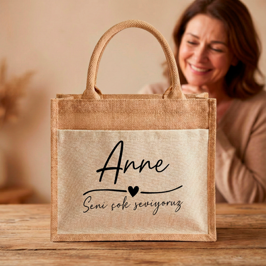 Jutetasche/Anne seni cok seviyoruz | Stilvolle Alltagstasche & Shopper | Geschenkidee Modern & Zeitlos