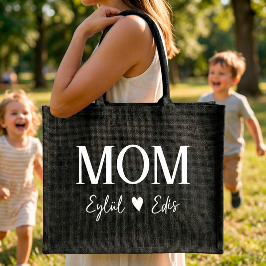 Personalisierte Jutetasche (MOM) mit Namen | Stilvolle Alltagstasche & Shopper | Geschenkidee Modern & Zeitlos