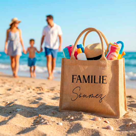 Personalisierte Jutetasche mit Familiennamen | Familientasche | Stilvolle Alltagstasche & Shopper | Geschenkidee Modern & Zeitlos