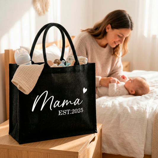 Personalisierte Jutetasche (Mama) Geburtsjahr | Stilvolle Alltagstasche & Shopper | Geschenkidee Modern & Zeitlos