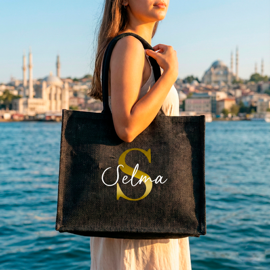 Personalisierte Jutetasche mit Namen | Stilvolle Alltagstasche & Shopper | Geschenkidee Modern & Zeitlos