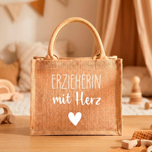 Jutetasche (Erzieherin mit Herz) | Stilvolle Alltagstasche & Shopper | Geschenkidee Modern & Zeitlos