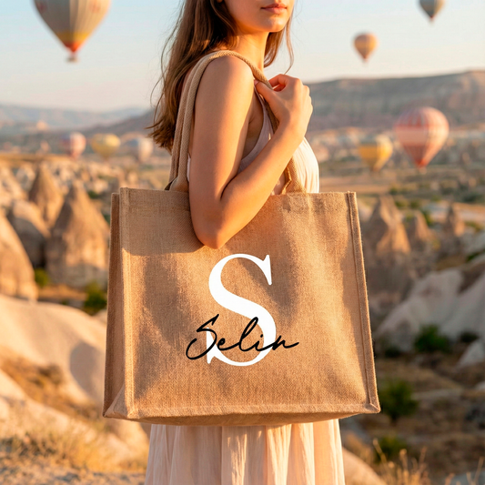 Personalisierte Jutetasche mit Namen | Stilvolle Alltagstasche & Shopper | Geschenkidee Modern & Zeitlos