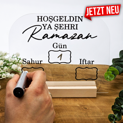 Ramadan / Ramazan Imsakiye Planer aus Acryl – Sahur & Iftar Zeiten | Beschreibbar | Islamische Deko & Geschenkidee (Kompakt)